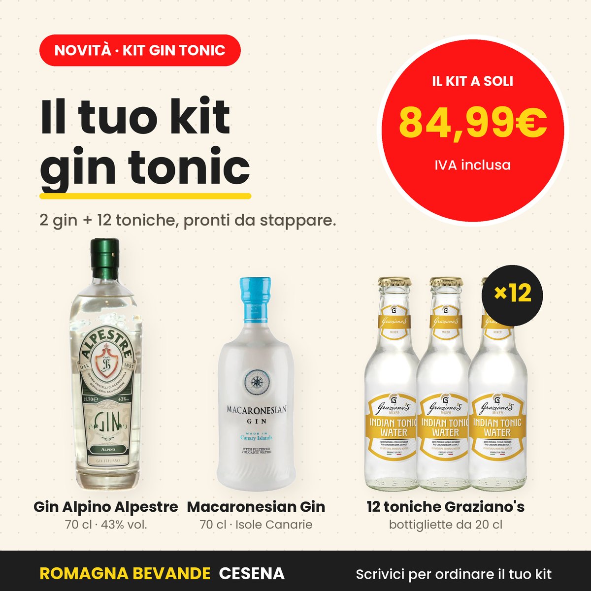 Kit Gin Tonic Alpestre e Macaronesian con 12 toniche Kit Gin Tonic: Gin Alpino Alpestre, Macaronesian Gin e 12 toniche Graziano's